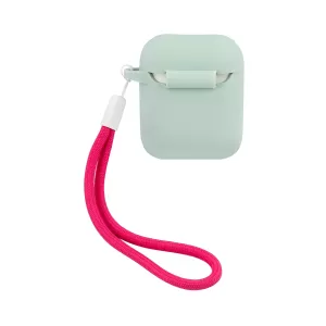 Чехол Guess Silicone case Script logo with cord для Airpods, синий/фуксия