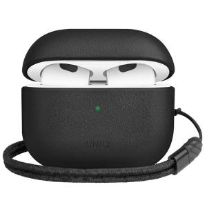 Чехол Uniq Terra Genuine кожаный с ремешком для AirPods 3, черный