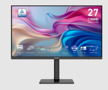 Монитор MSI 27" Modern MD272UPHG, 16:9, IPS, UHD, 4ms, 400cd, 60Hz, HDMI, DP, USB-C, USB, SPK, HAS