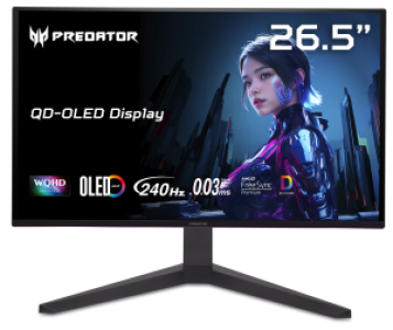 Монитор Acer Predator 26,5'' X27UW1bmiipprx, 16:9, QD-OLED, QHD, 0,03ms, 200cd, 240Hz, HDMI, 2xDP, SPK, HAS
