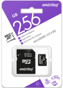 Карта памяти Micro SDXC Smartbuy 256GB Class10 U3 V30 (SB256GBSDCCTV) + SD adapter